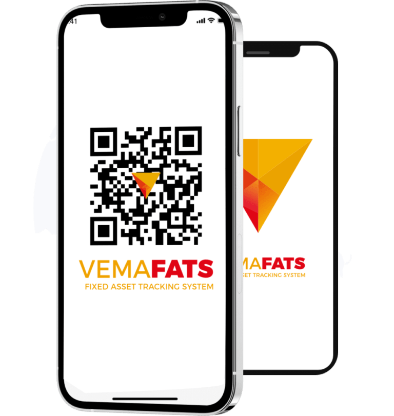 mockup mobile app vemafats dengan qr code dan background
